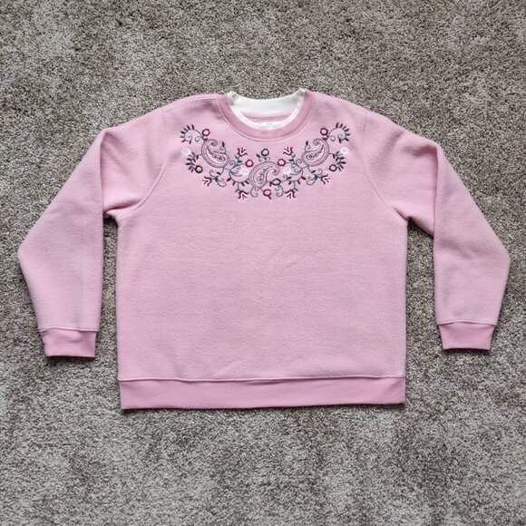 Vintage Tradition Pink Paisley and Floral Pullover Sweater Fleece Large - Picture 2 of 9